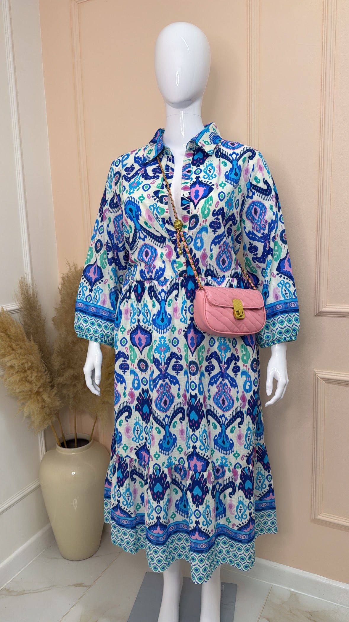 FIFI blue aztec print summer dress