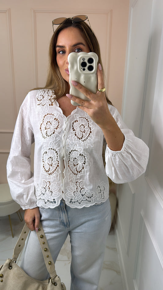 KAITLYN white broderie blouse