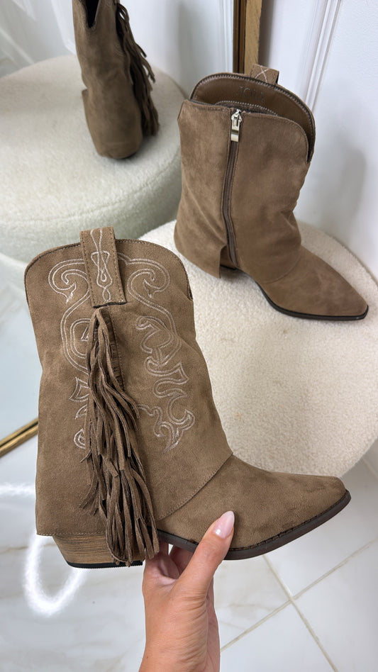 TALLULAH taupe fringed cowboy boots