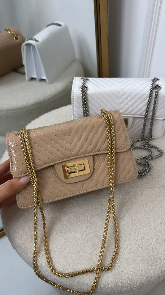 MARNIE beige patent crossbody bag