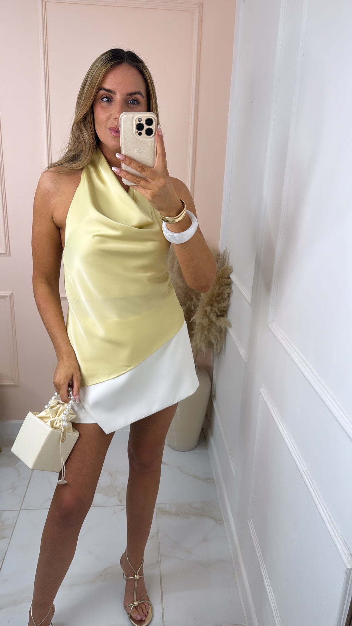 HEATHER lemon satin cowl neck top