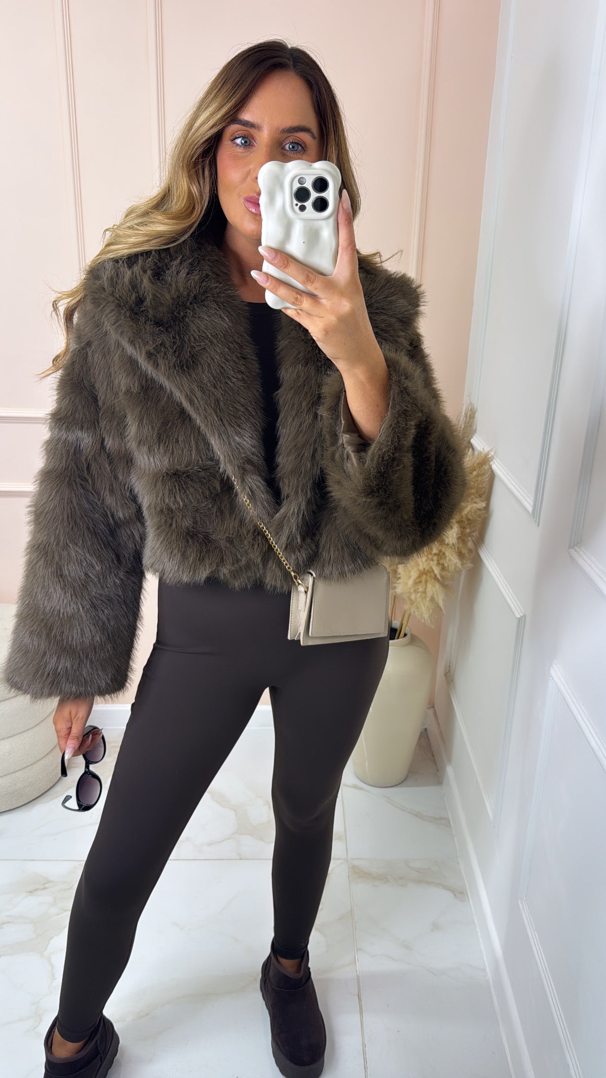 EVA brown faux fur cropped jacket