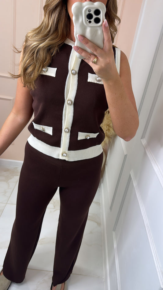 TILLY brown contrast military style lounge set