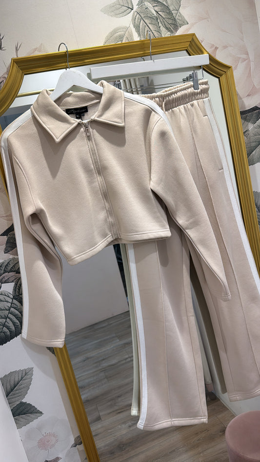 LYDIA beige stripe collar detail lounge set