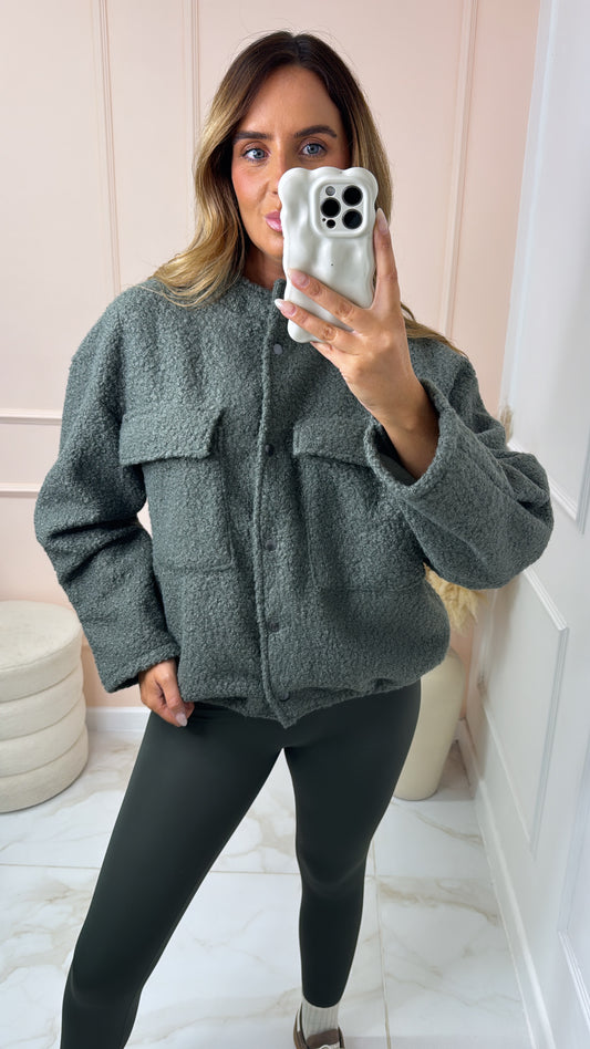 REMI khaki woolen effect oversized bomber jacket