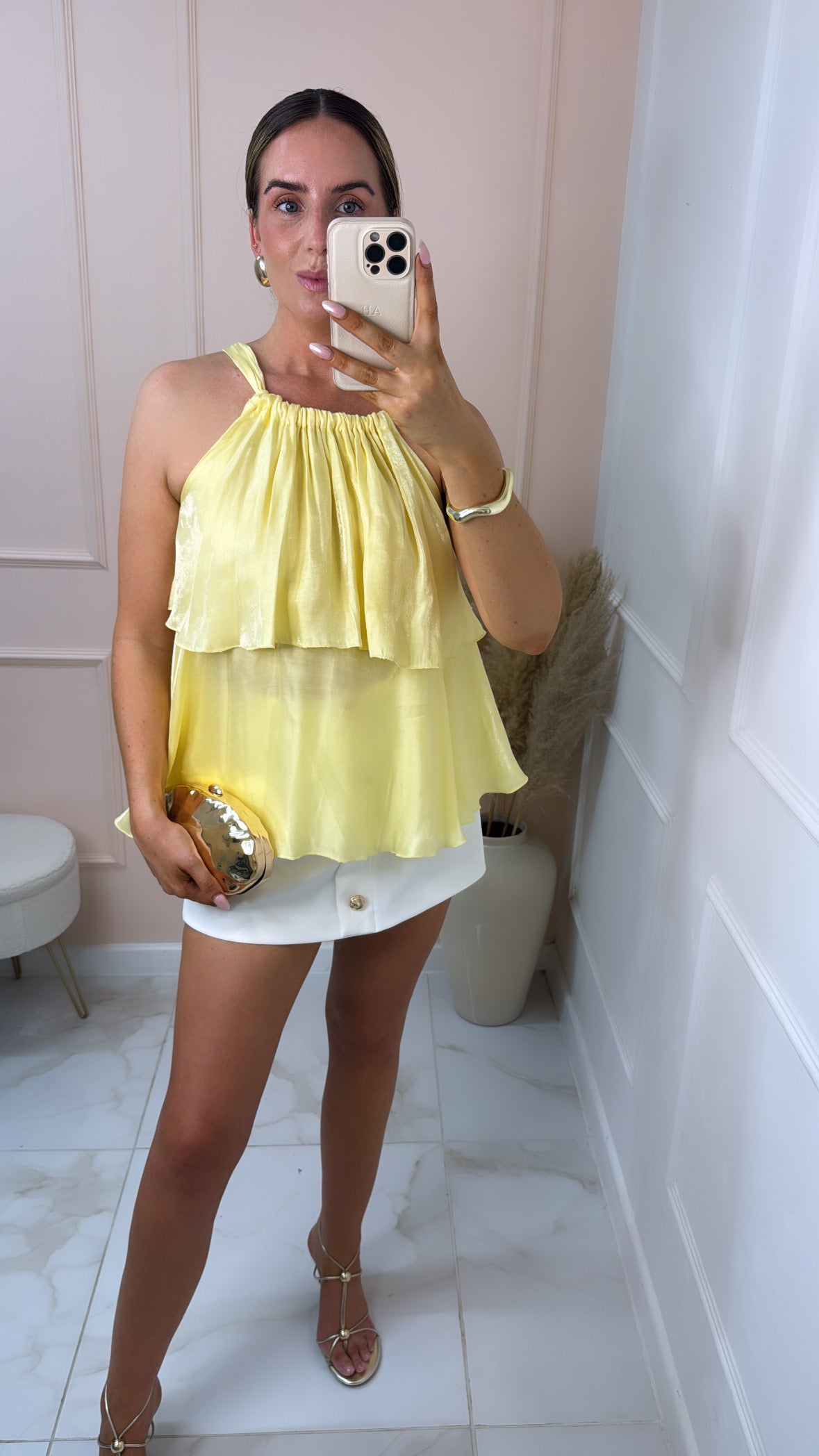 BECCA lemon silky tiered top