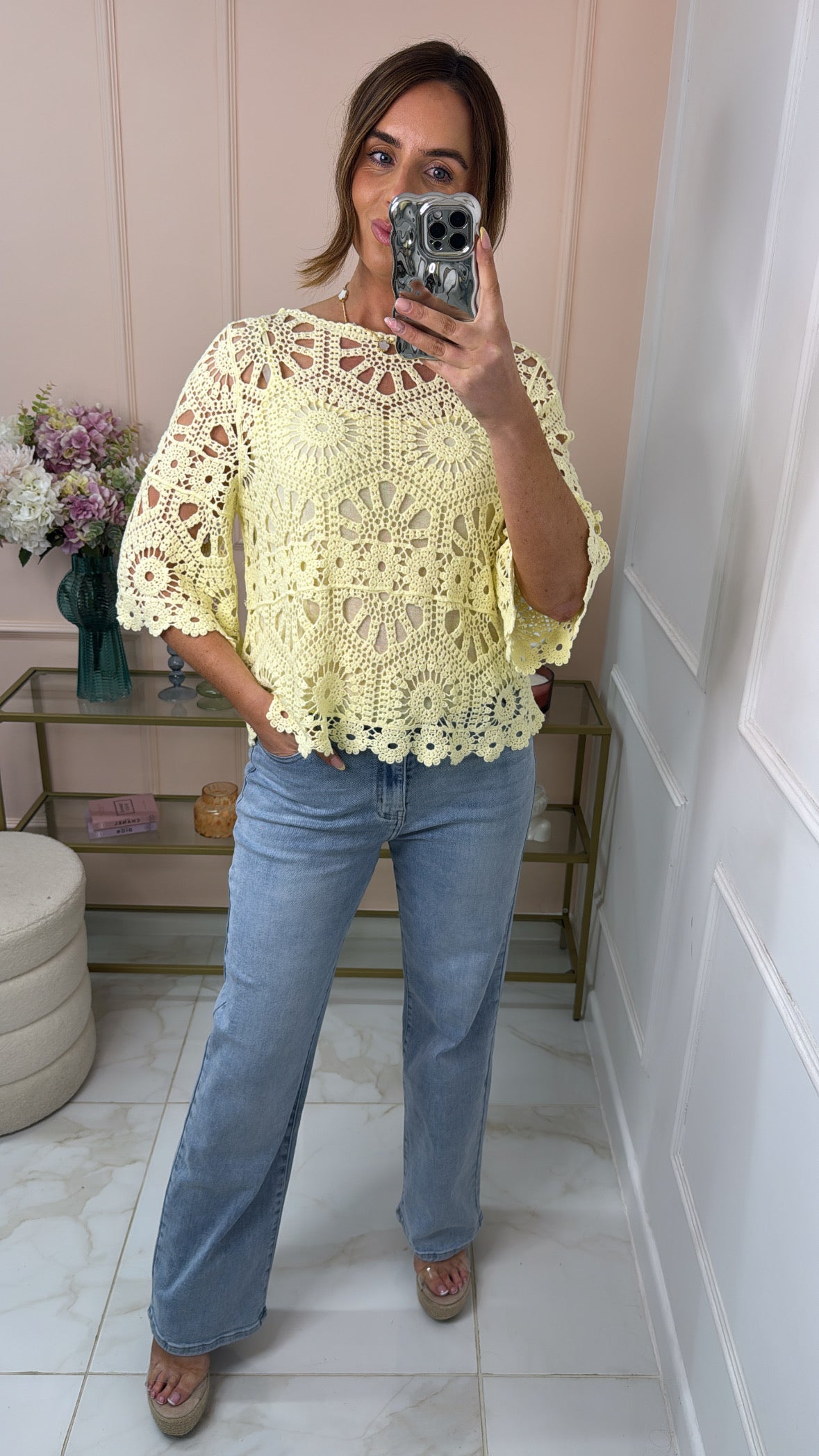 SHAE lemon crochet top
