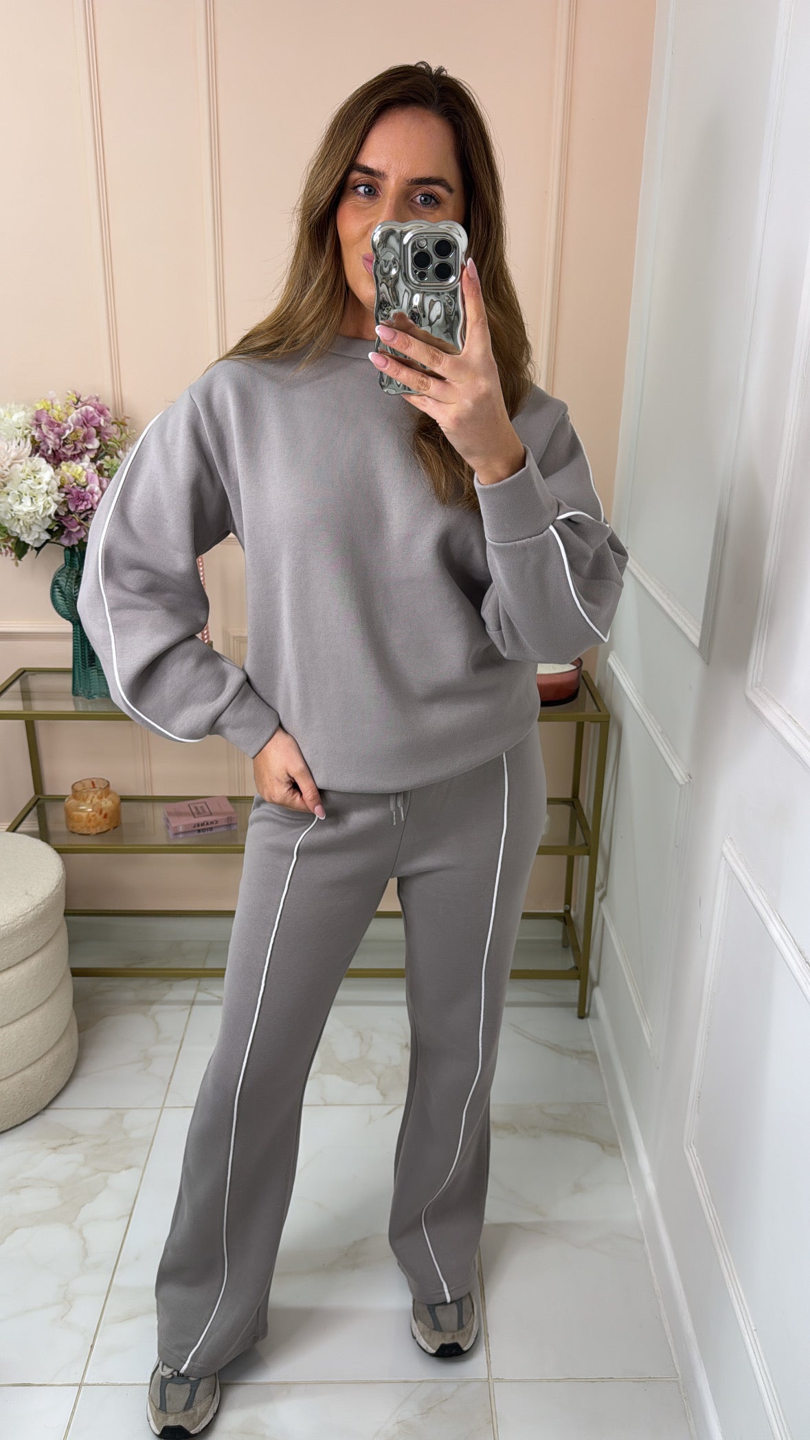LORNA dove grey piping jogger set