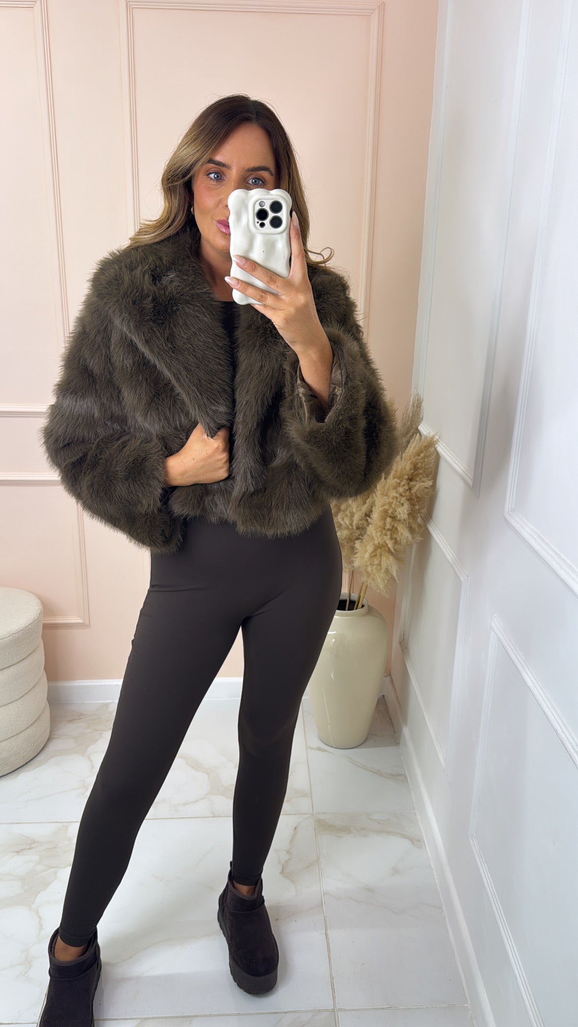 EVA brown faux fur cropped jacket