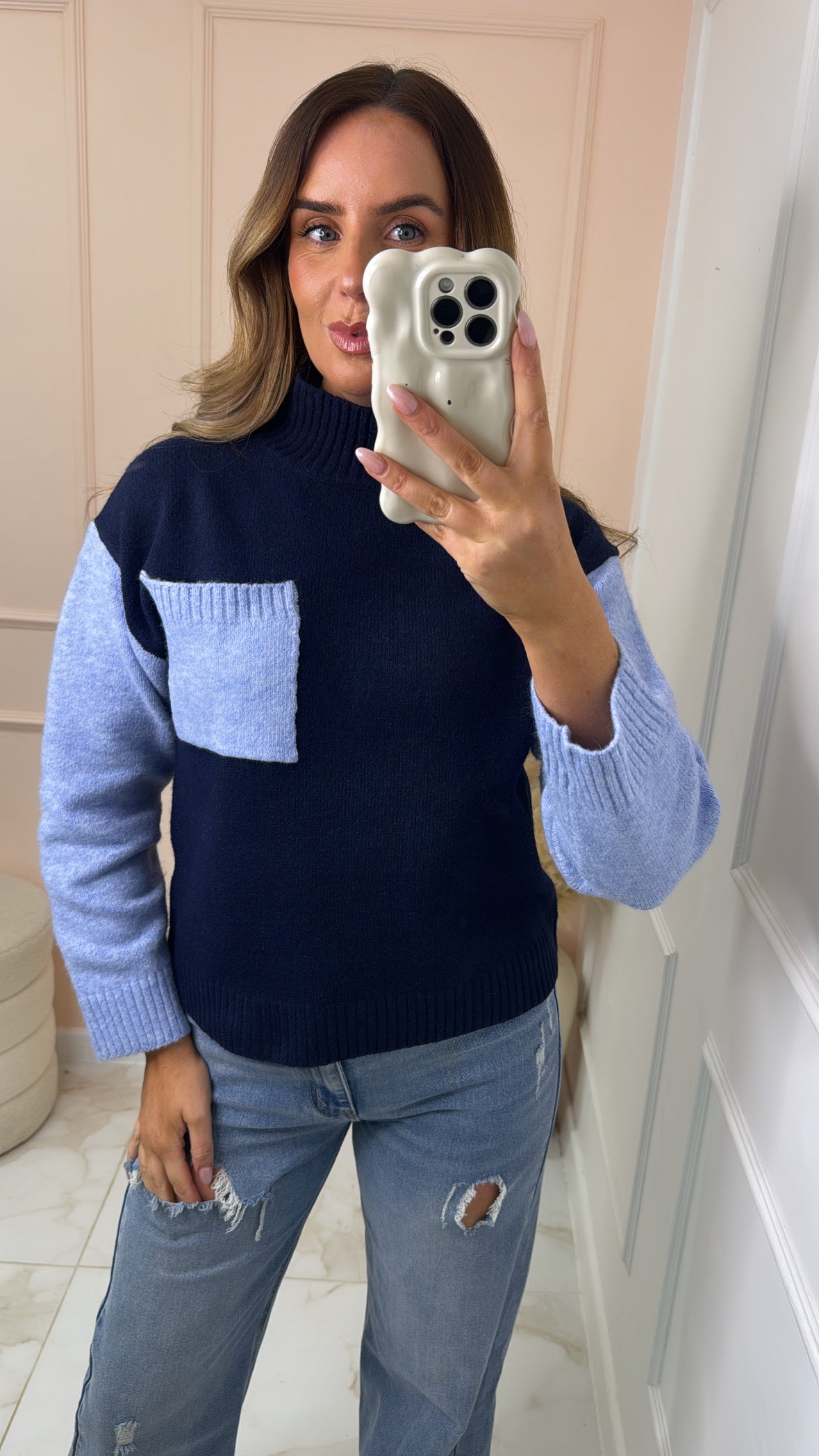 DAISY blue contrast knit jumper