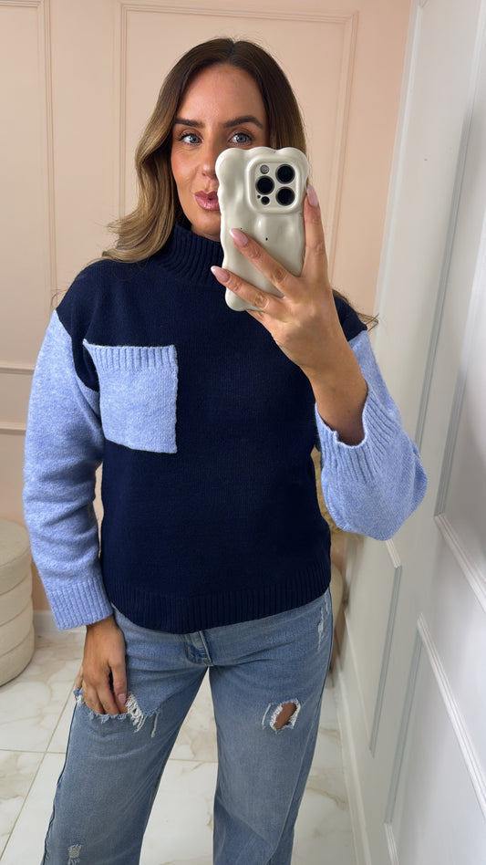 DAISY blue contrast knit jumper