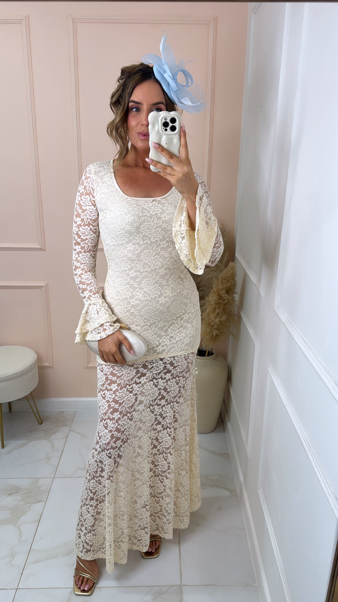 EDEN cream sheer lace maxi dress