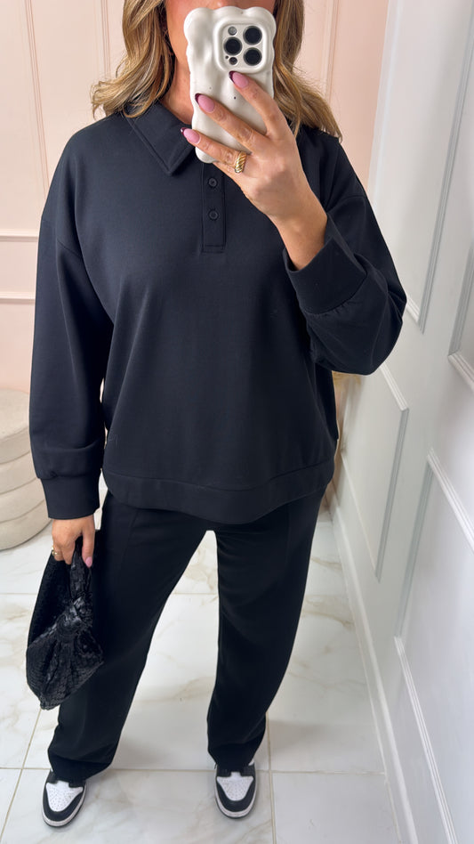 MADDIE black collar detail lounge set