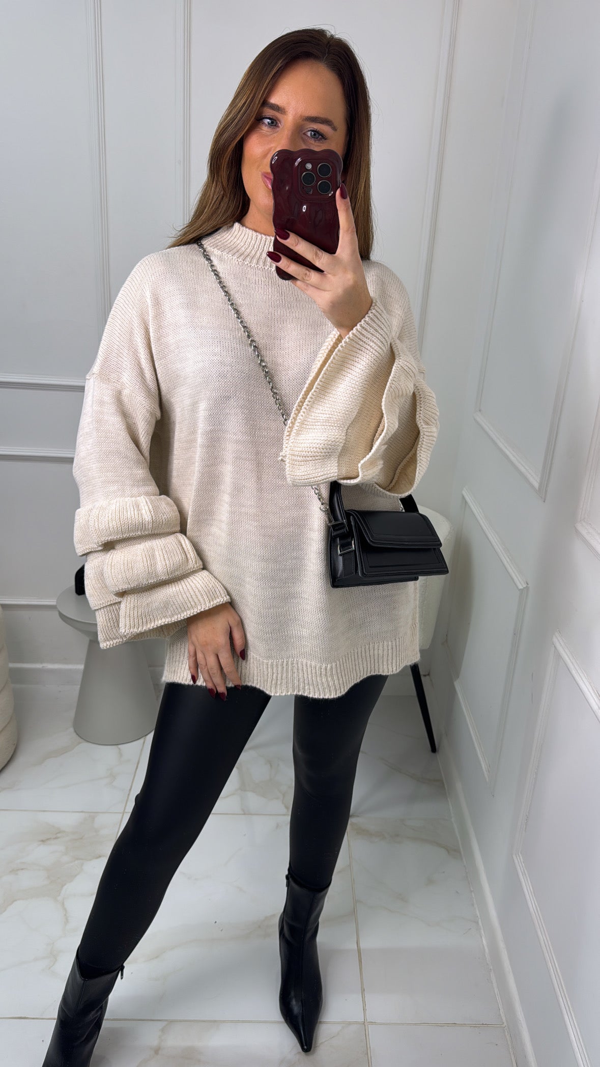 PHOEBE cream rara sleeve knitted jumper