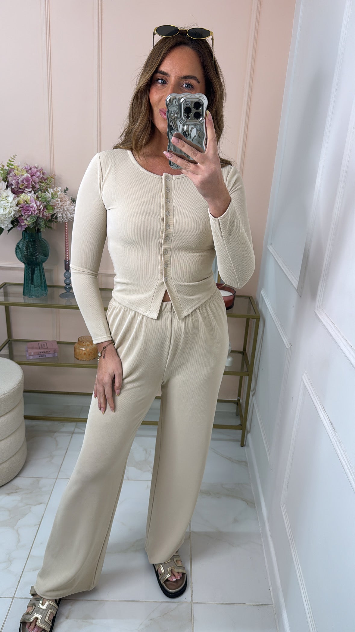 MOLLY beige button front lounge set