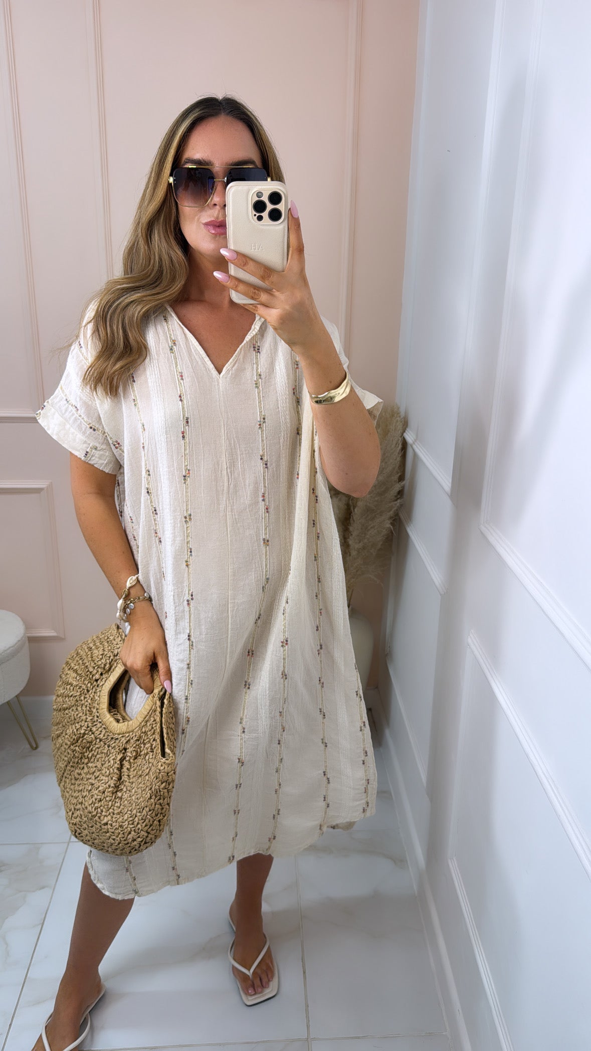 IYLA beige cheesecloth tunic summer dress