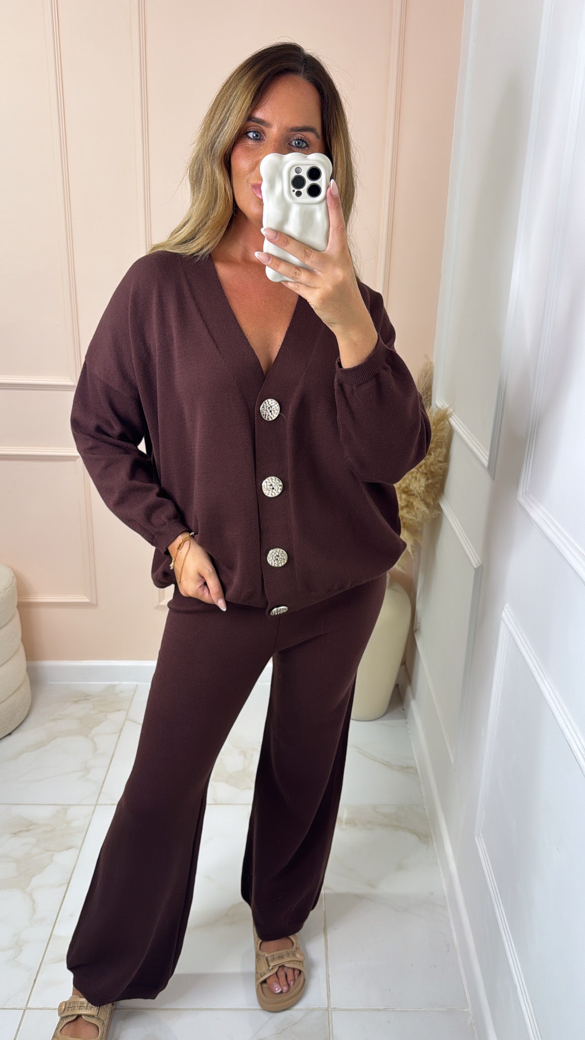RILEY chocolate fine knit cardigan lounge set