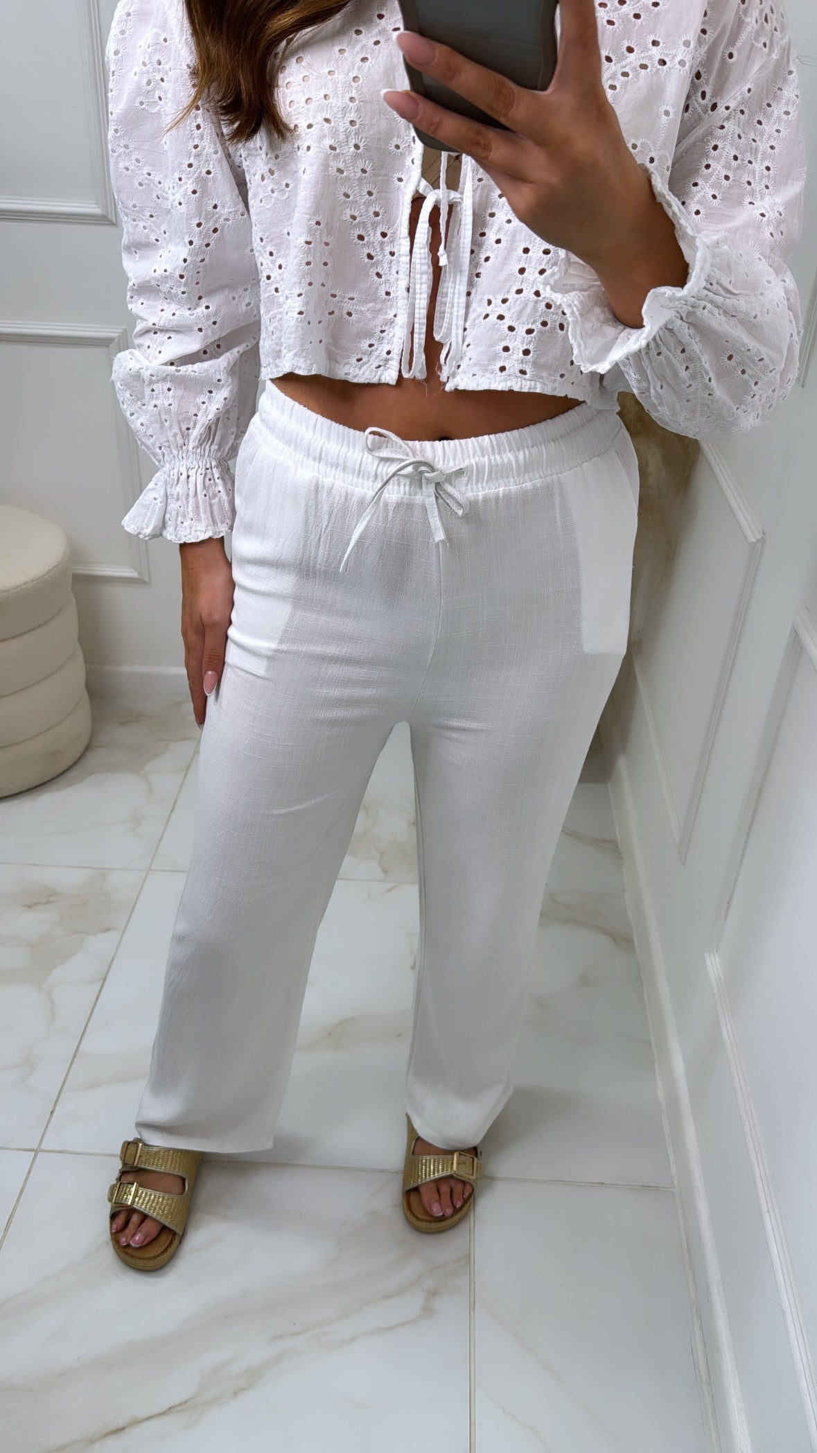 DAISY white linen wide leg trouser