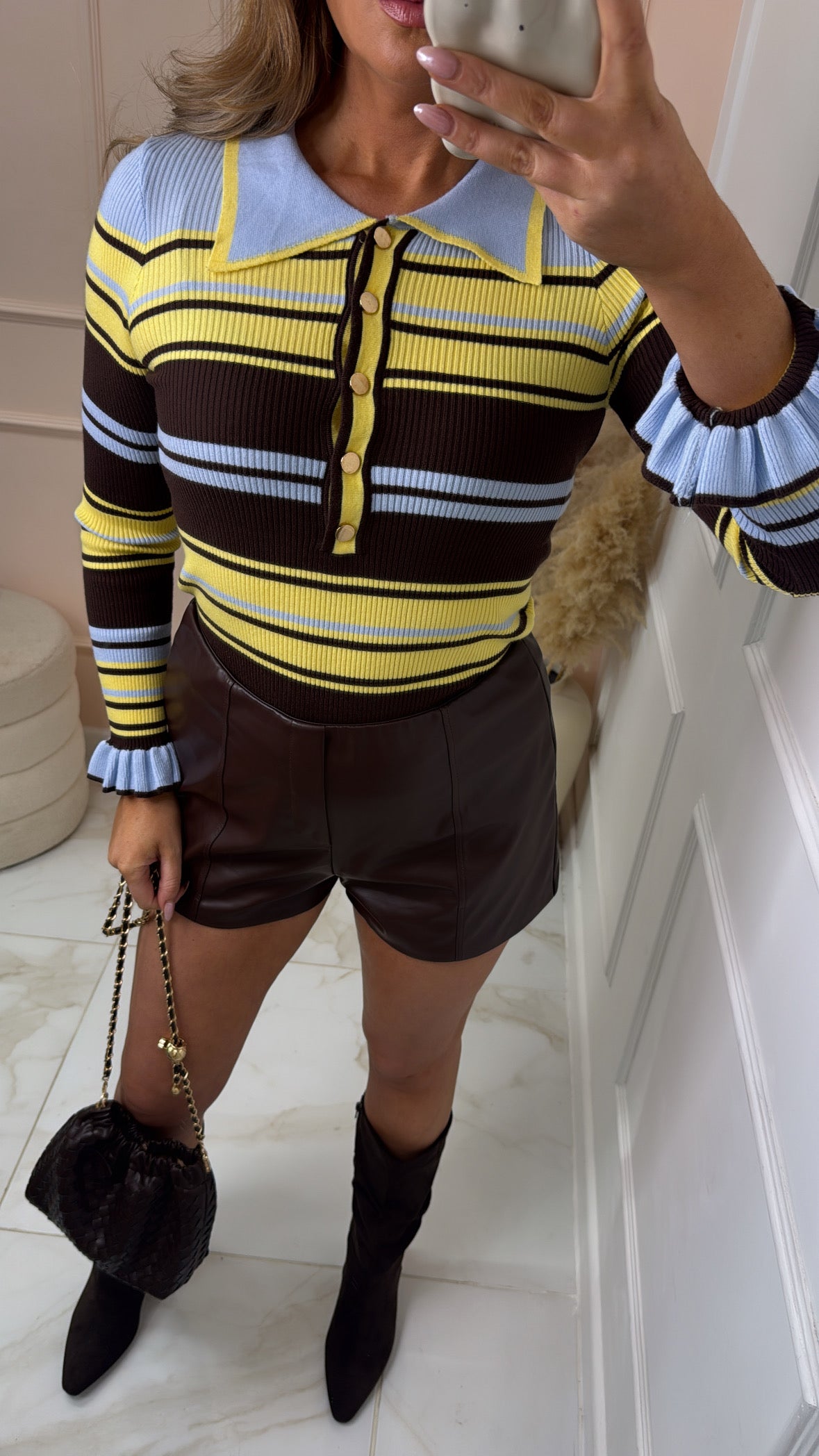 MAE blue multi stripe rib knit jumper