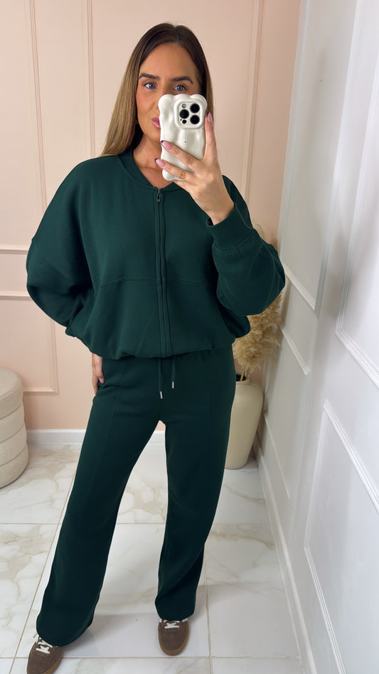 SHAUNA bottle green bomber lounge set