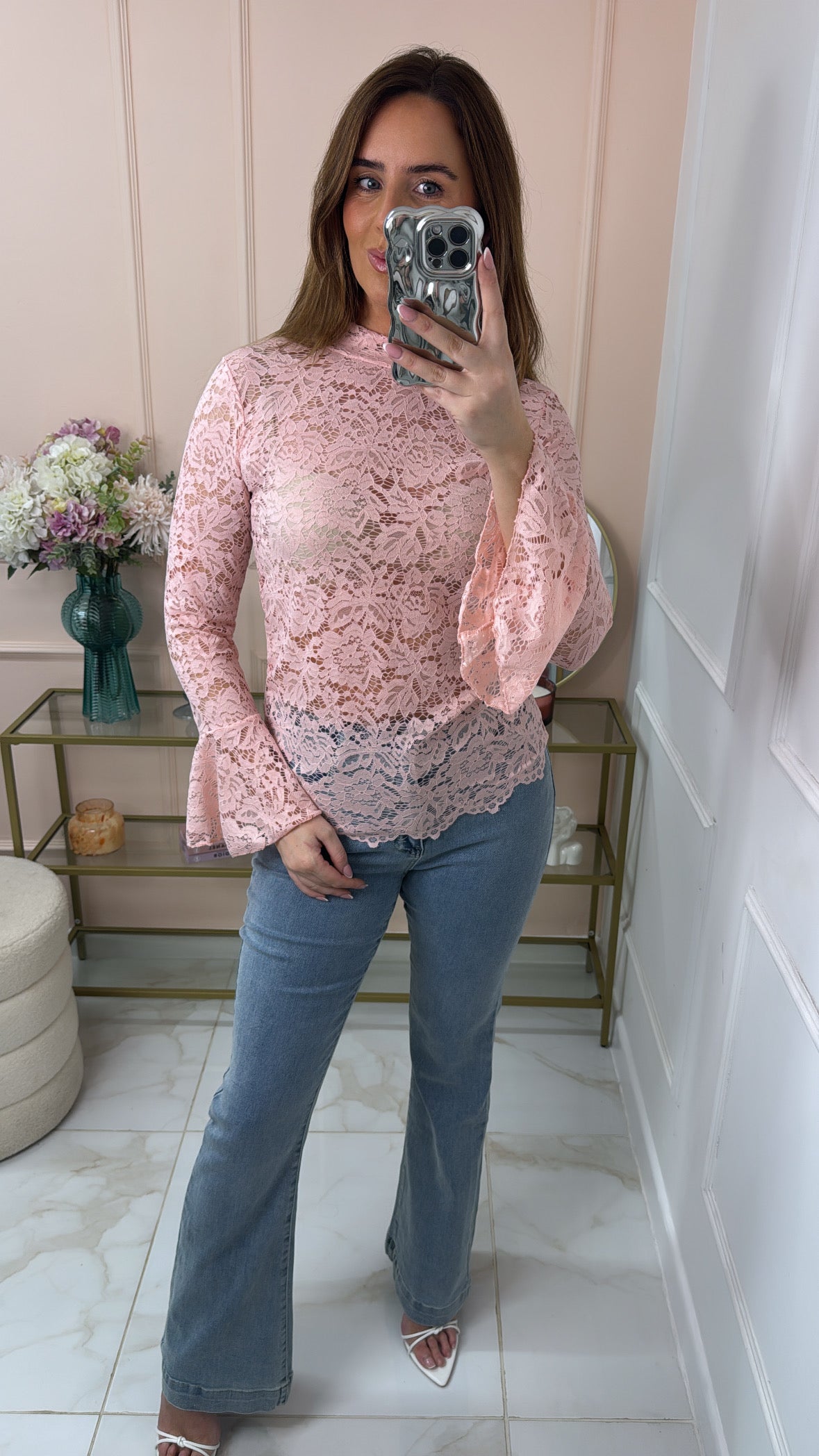 DAHLIA pink lace mesh blouse