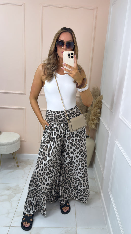 SARA leopard print wide leg trousers