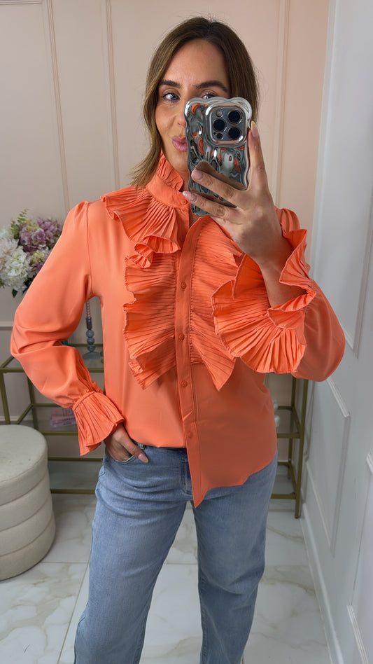 SOPHIE coral frill front shirt