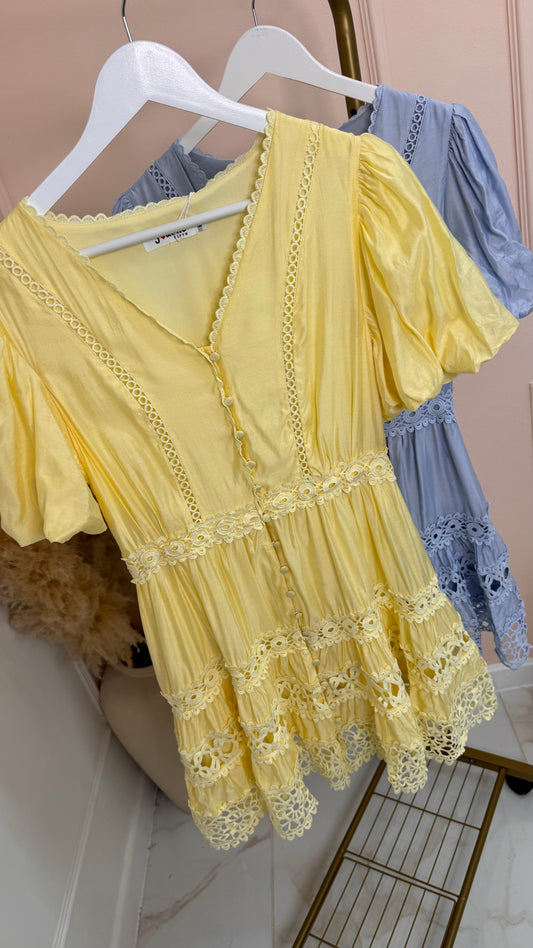 ELLA lemon puff sleeve mini dress