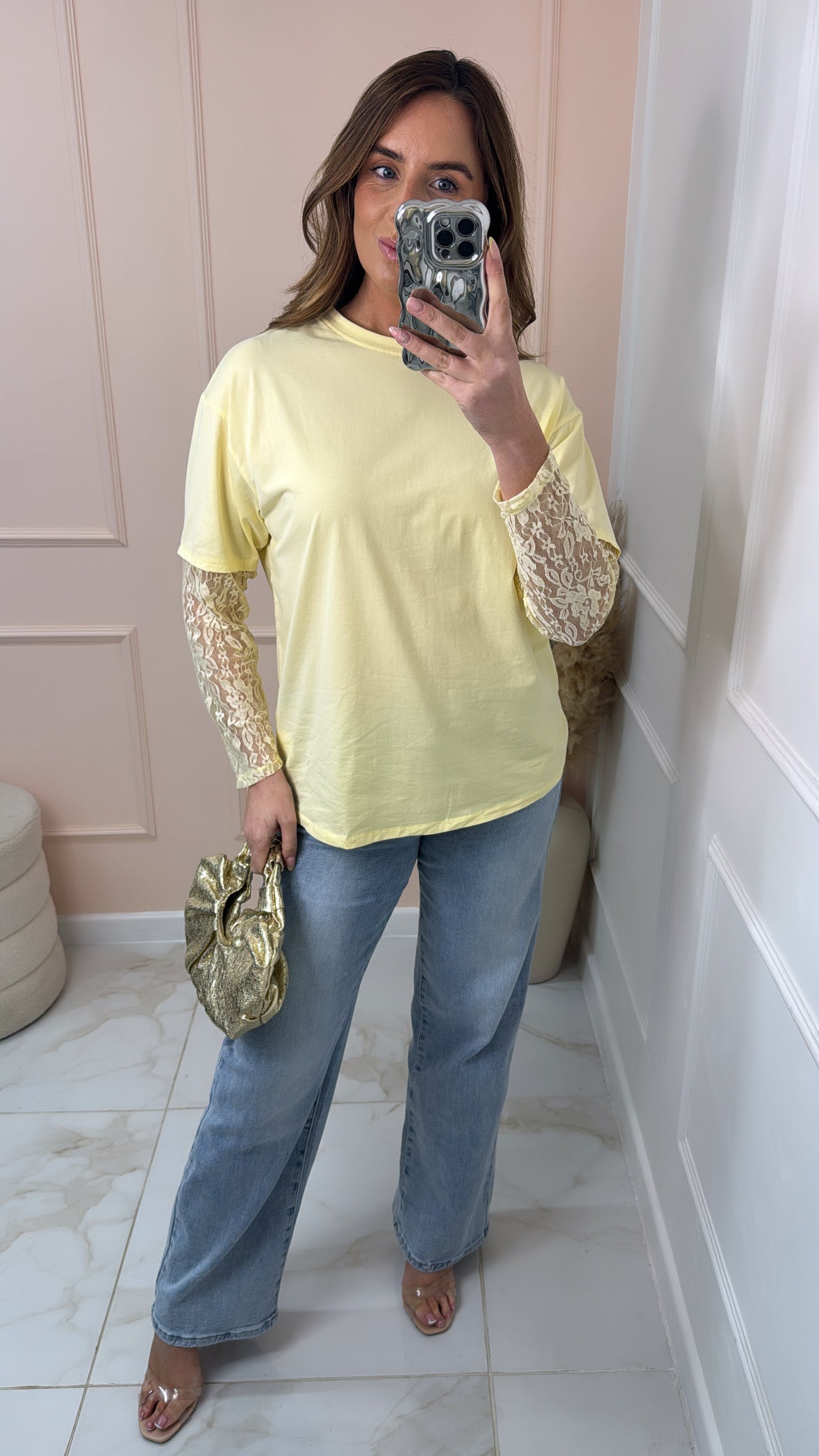 NADA lemon lace sleeve t-shirt