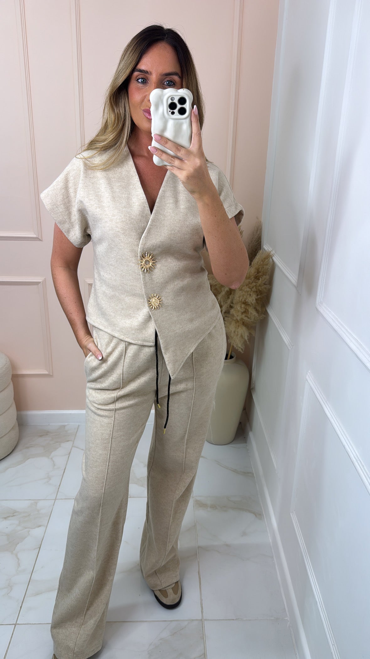 BELLA beige gold sun button lounge set