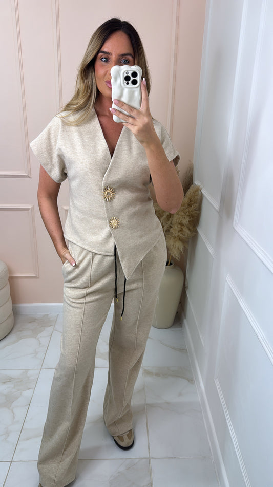 BELLA beige gold sun button lounge set