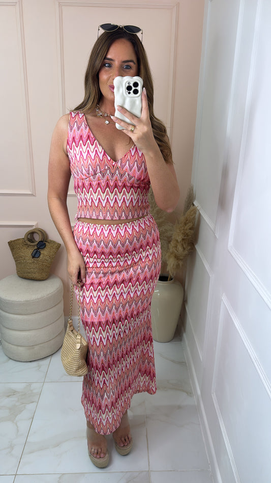 MADISON pink zig zag crochet skirt co-ord