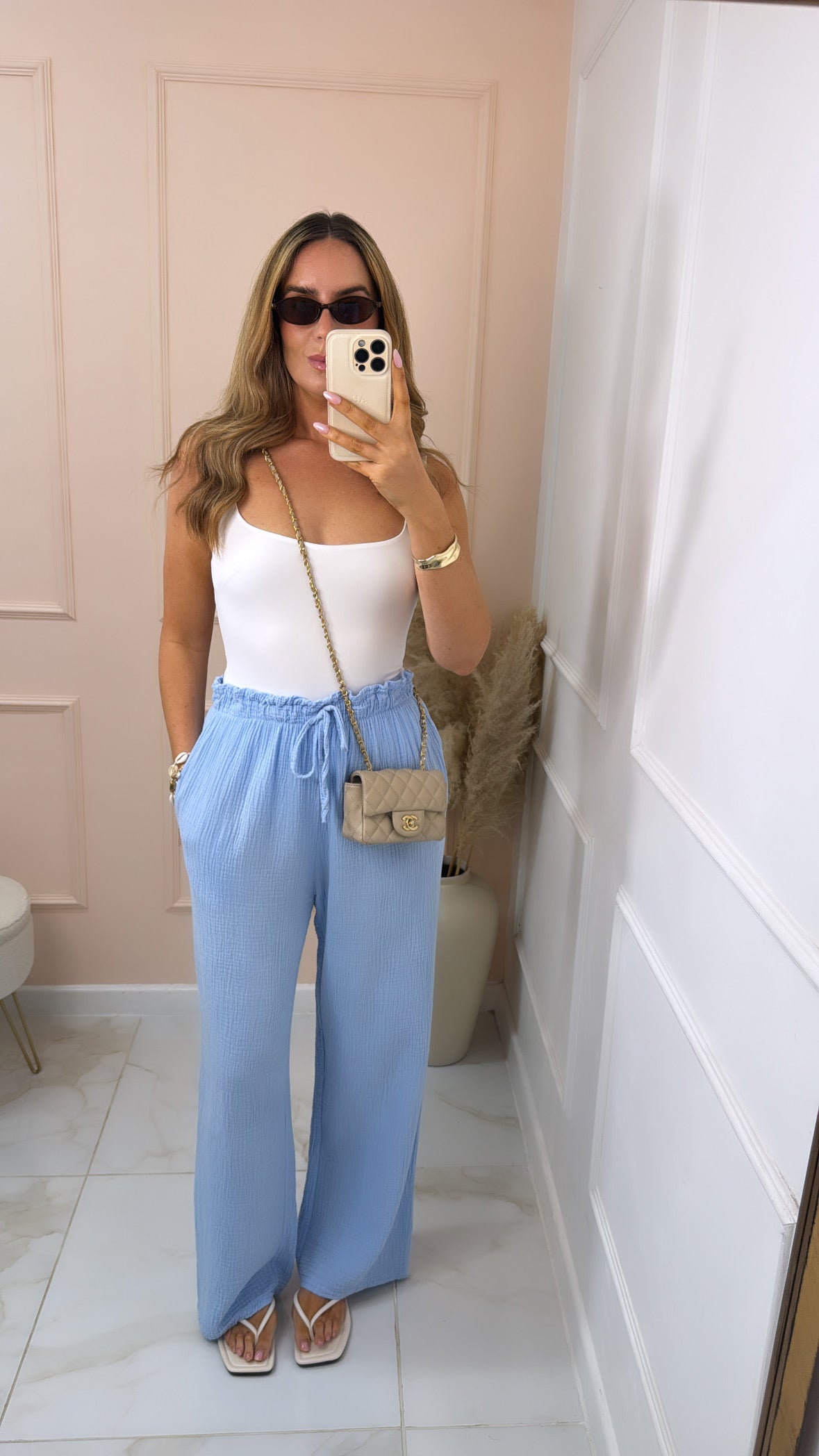 CASSIE blue cheesecloth floaty trousers