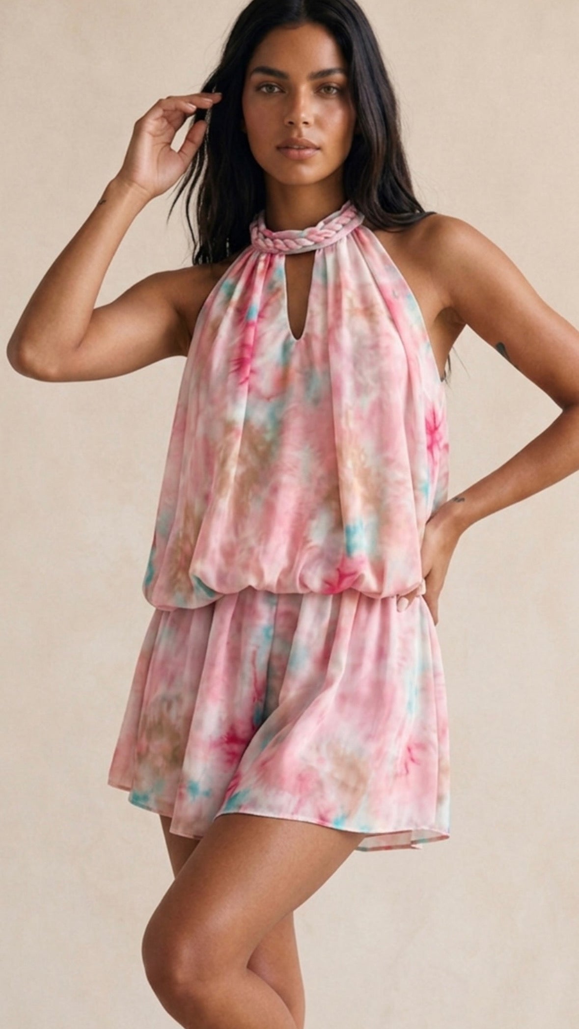 MIA pink tie dye playsuit