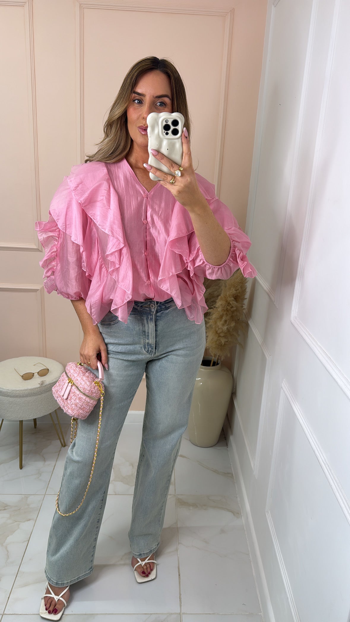 LOLA pink ruffle detail blouse