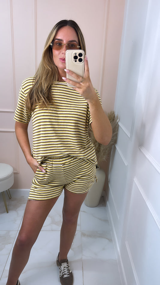 ANYA lemon & brown woven short set