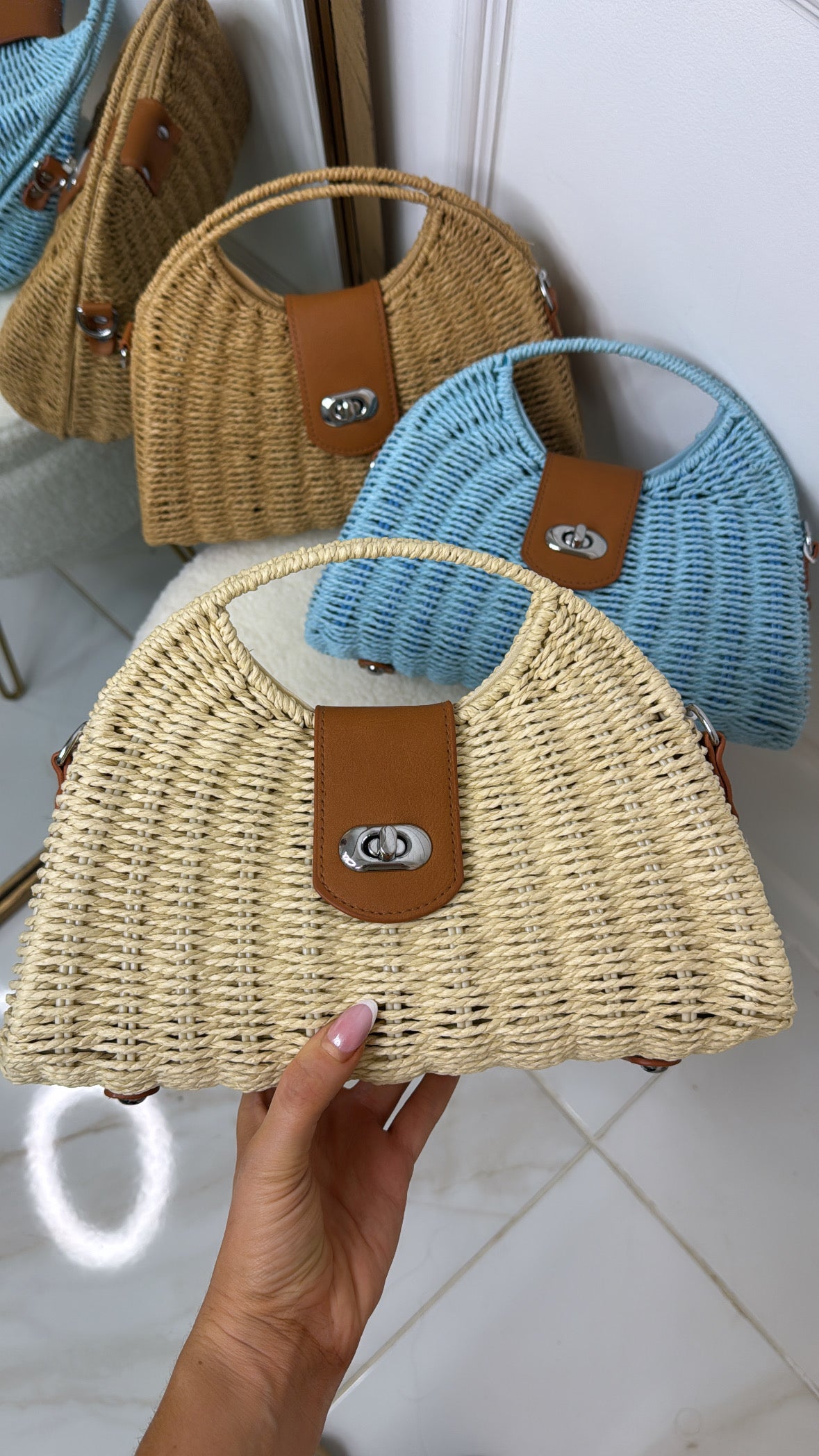 BIBI beige woven grab bag