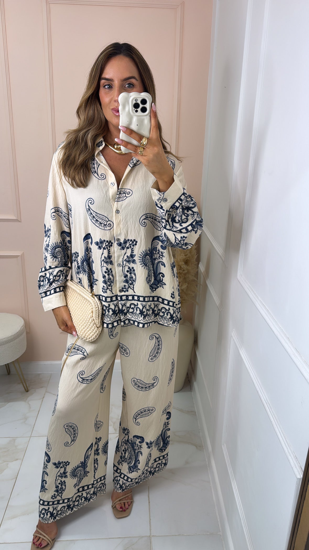 MABEL beige paisley print trouser set