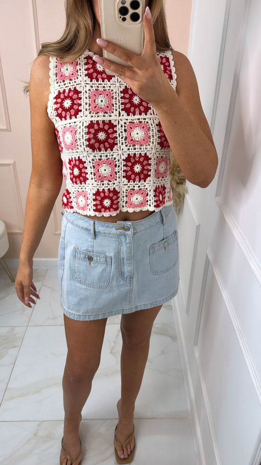 RHEA pink crochet vest top