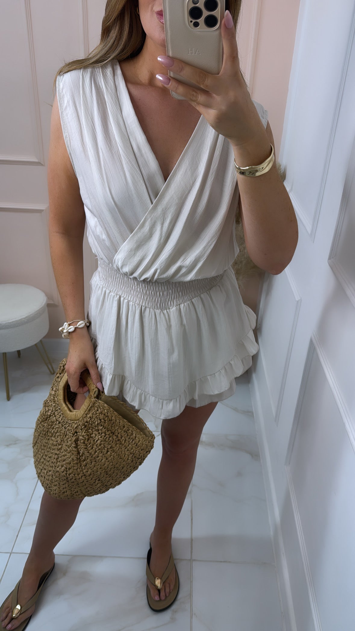 REMI beige crossover ruffle playsuit