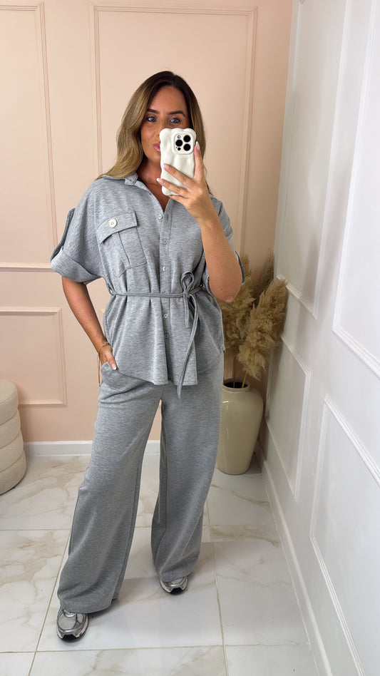MEG grey button up tie waist trouser set