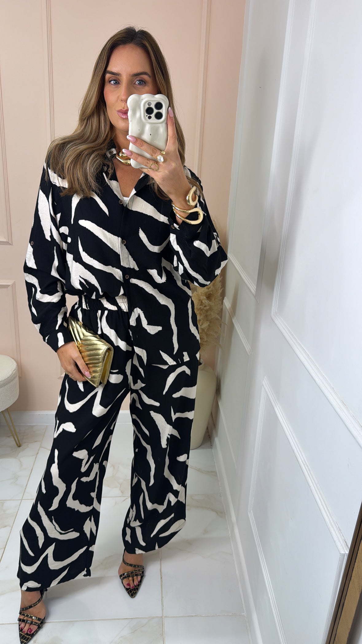 CECE black abstract print trouser set