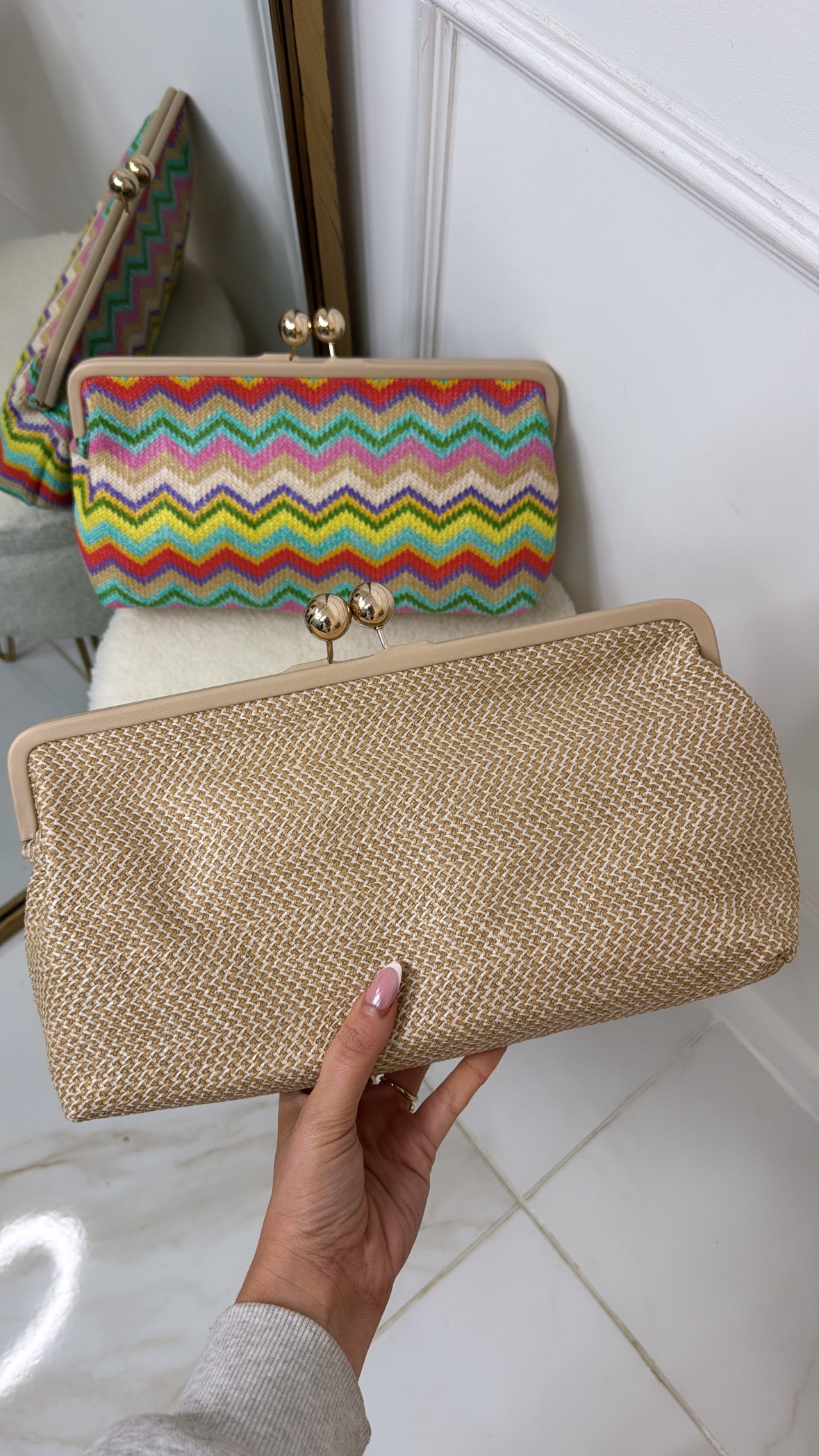 SERENITY beige oversized clutch bag