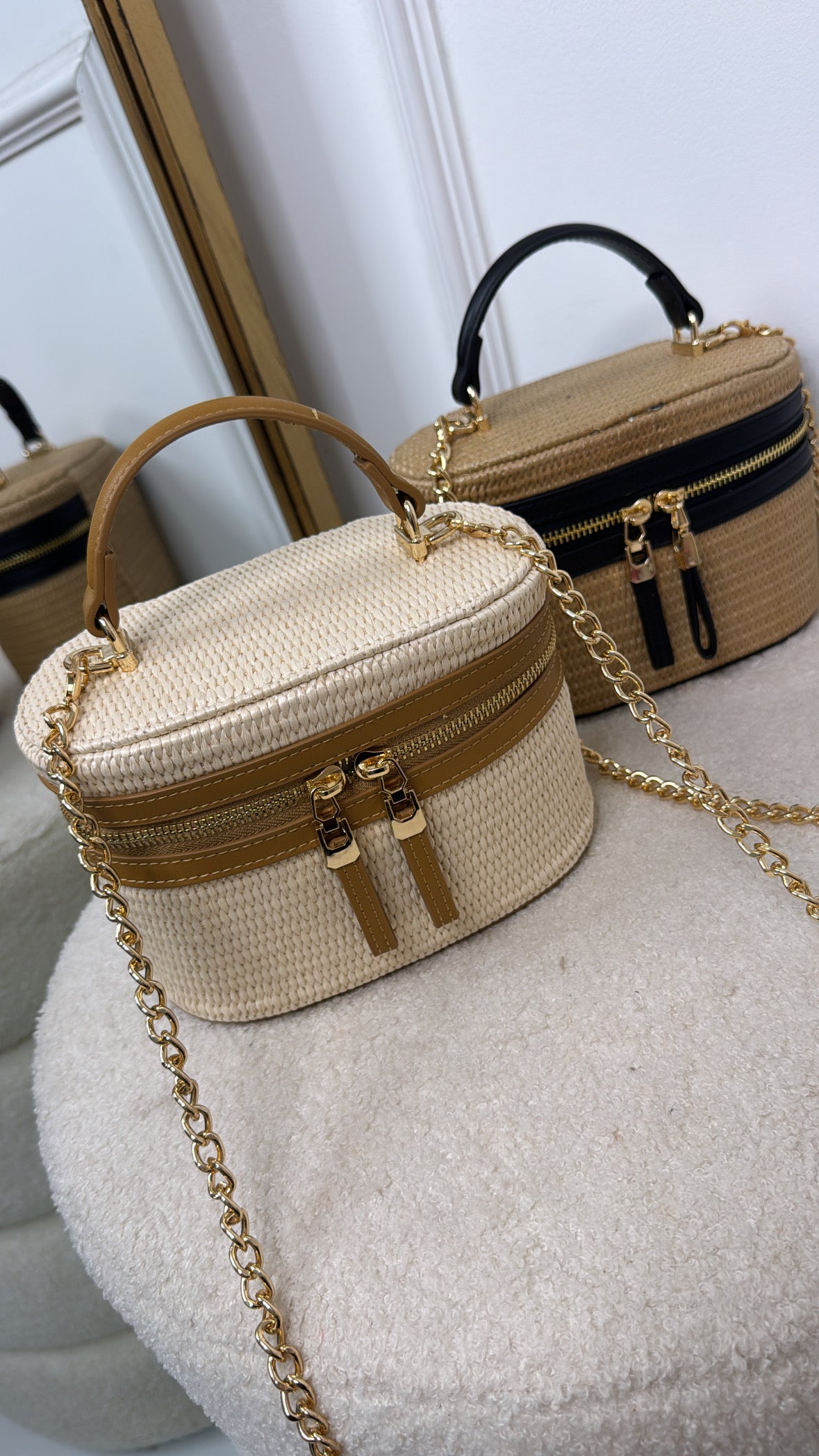 LOTTIE tan woven vanity box bag