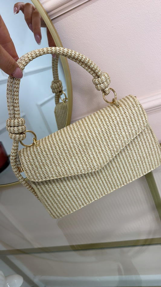 LAYLA beige textured knot grab bag