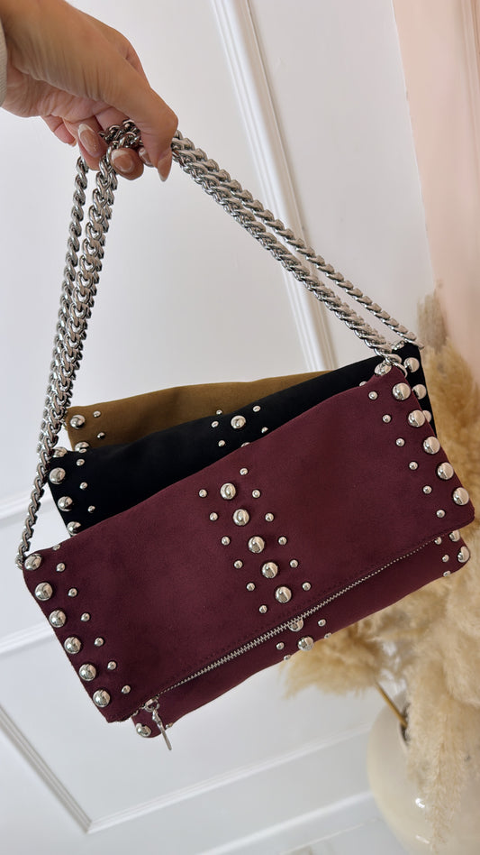 SIENNA burgundy studded crossbody bag