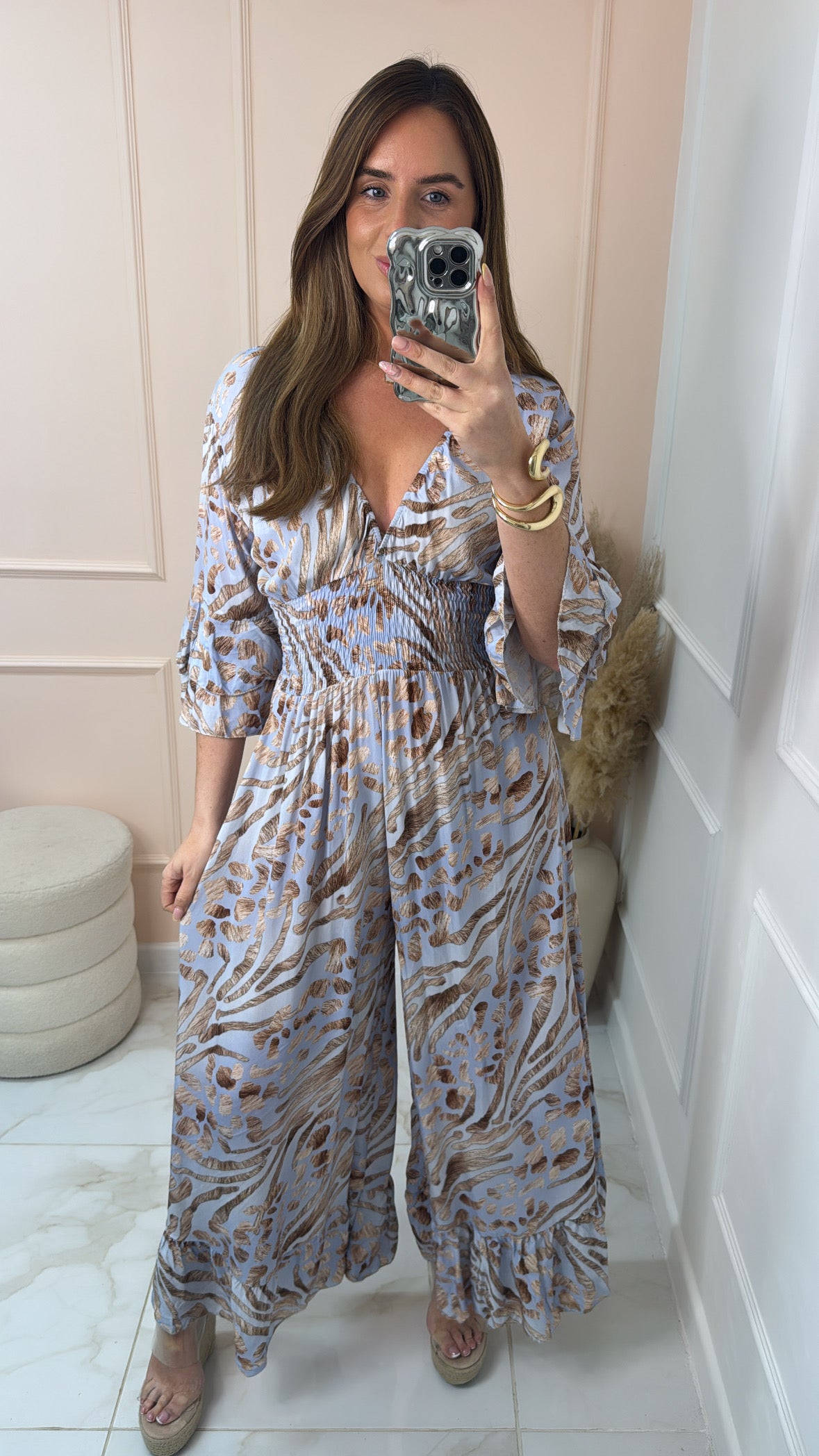 GIANA blue animal print flared jumpsuit