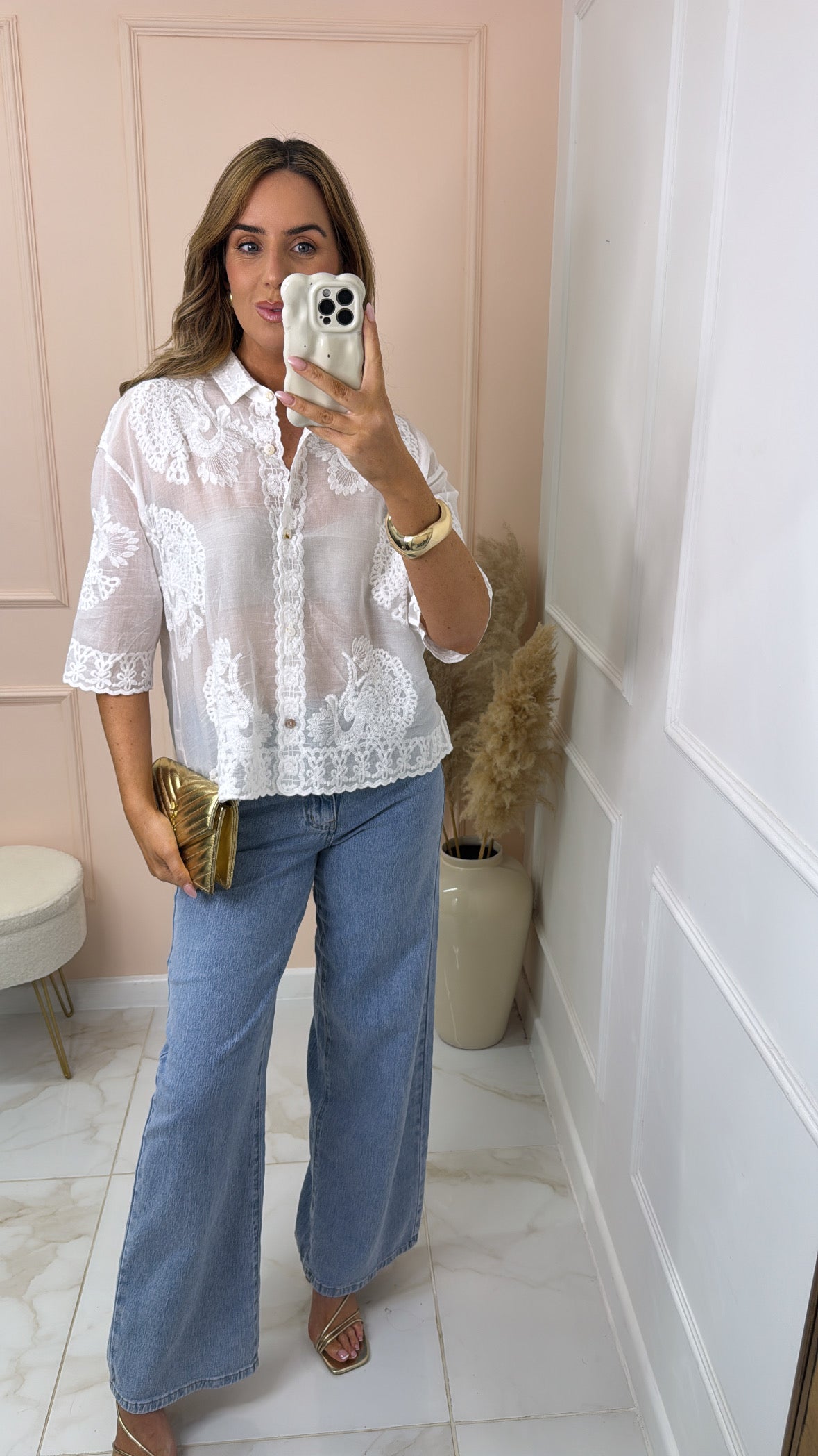 ELIZA white embroidered blouse