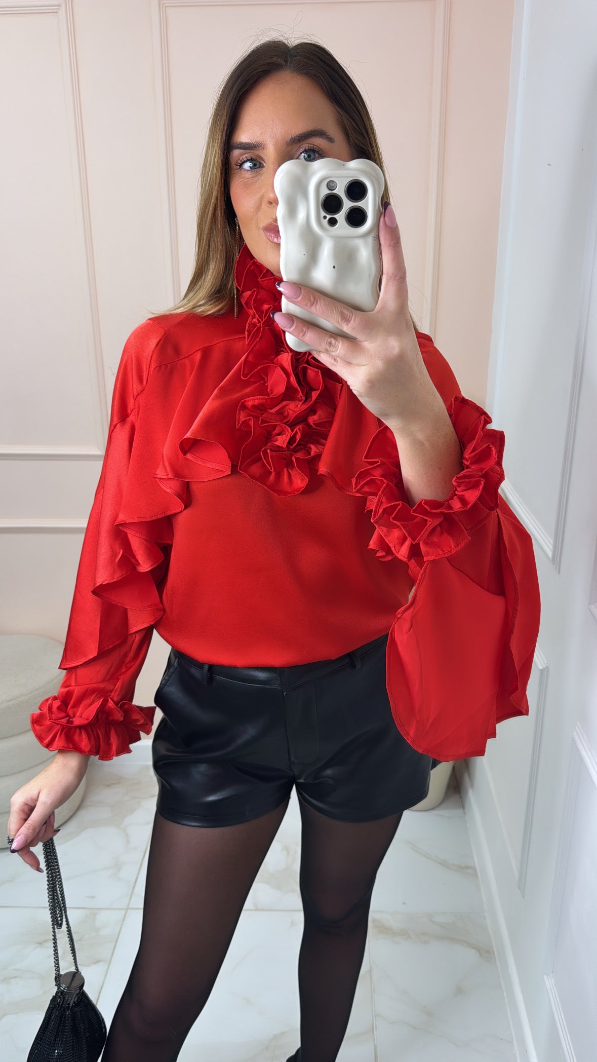 ARABELLA red satin frill blouse