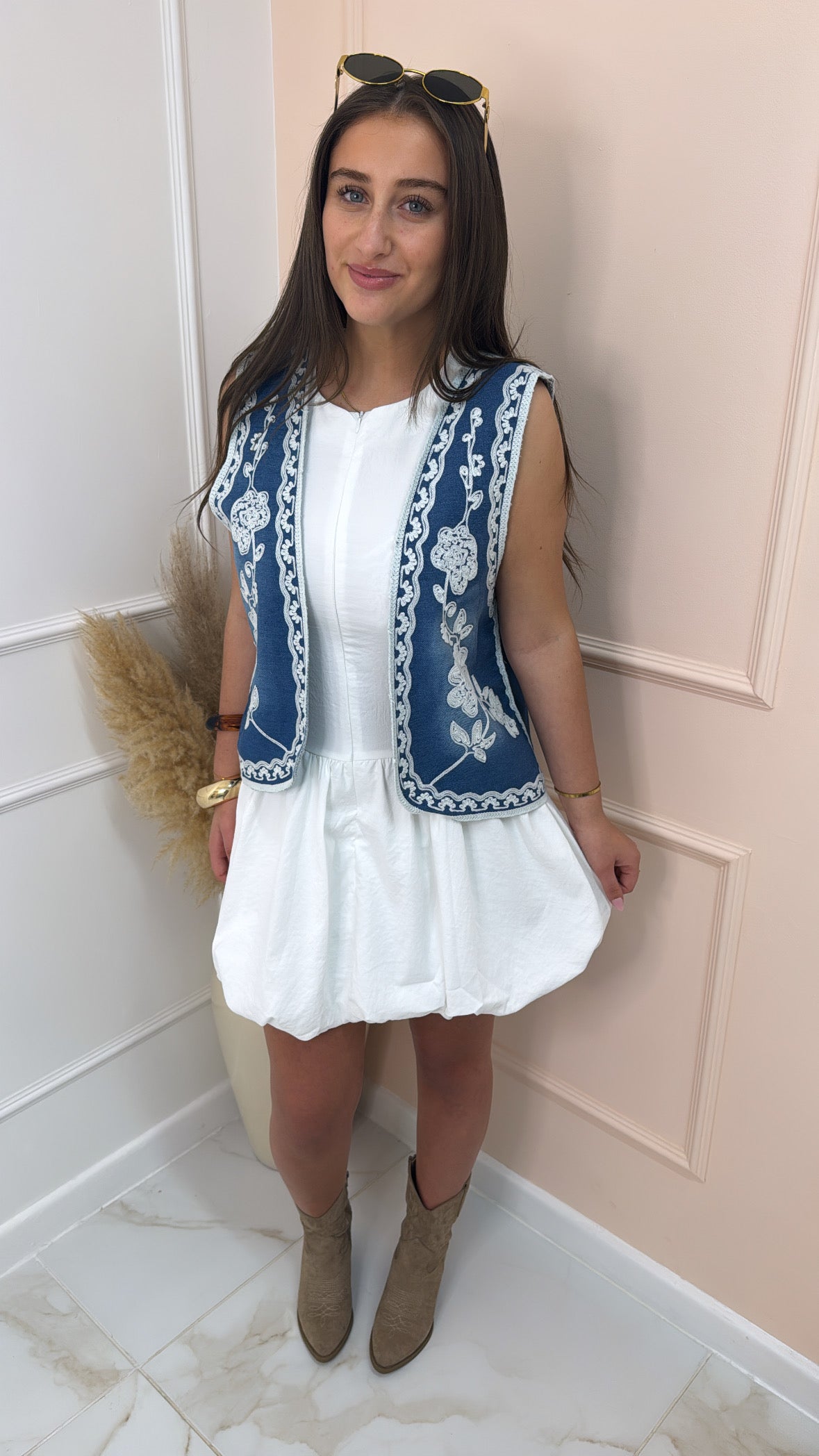 SADIE denim embroidered waistcoat